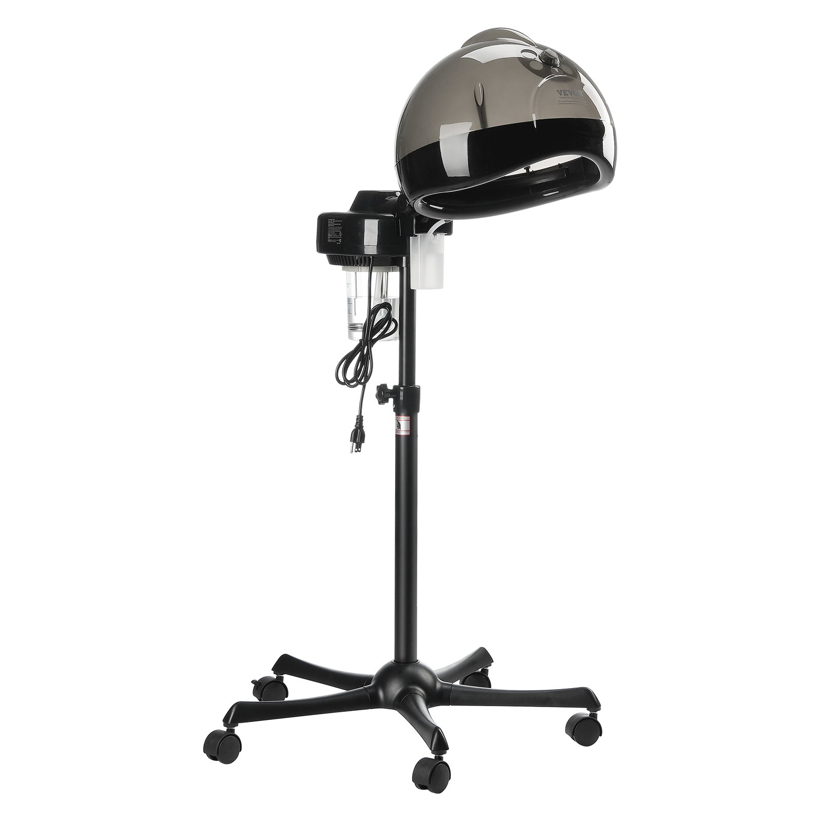 VEVOR Professional Deep Conditioning Hair Steamer, 11.81-inch Ionic Hair Steamer with Hood and 2 Modes, Height-Adjustable Standing Hair Steamer with Timer, 5 Wheels (2 Lockable) for Salon Home Spa
