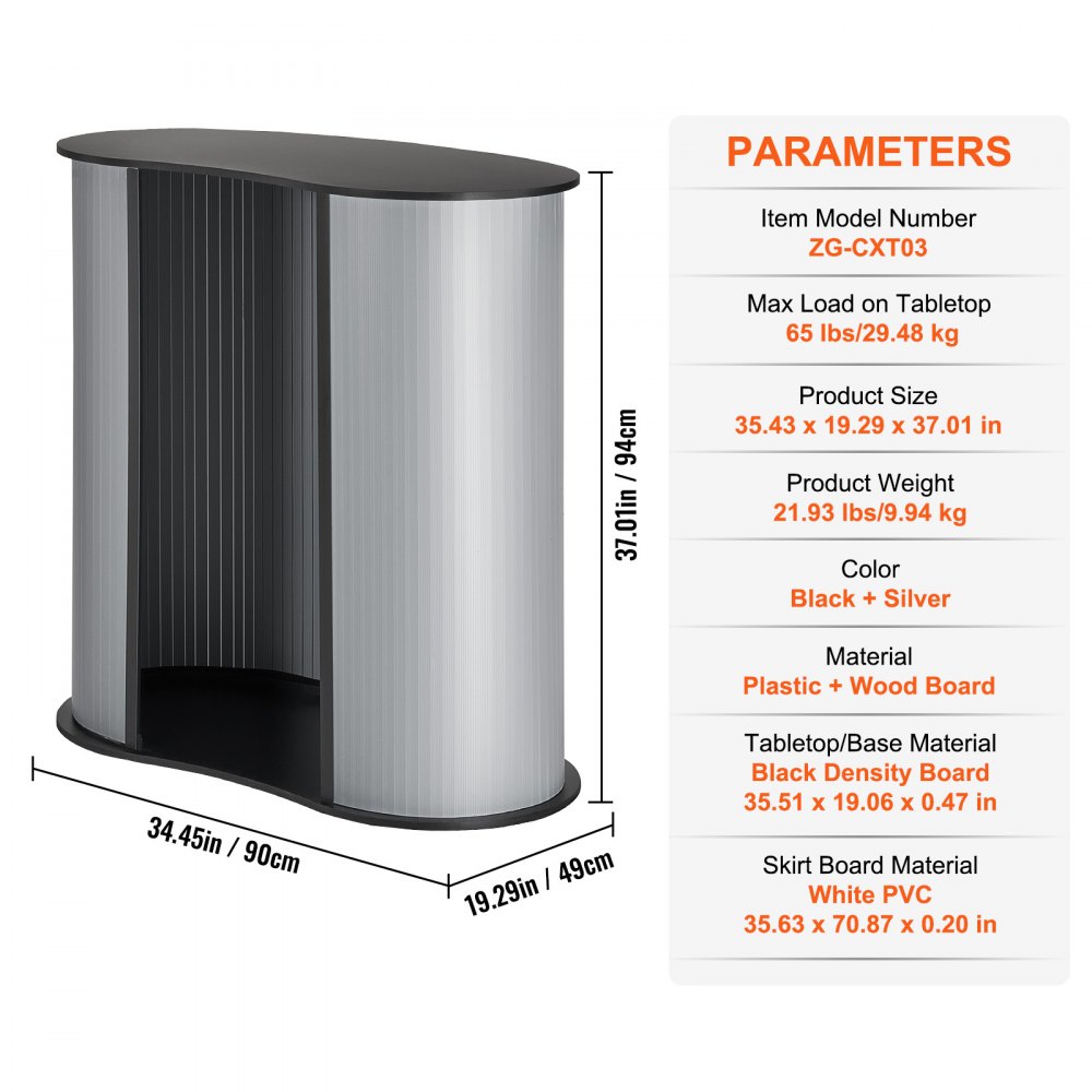 VEVOR Bancone Fieristico Portatile Bancone Fieristico, 900 x 490 x 940 mm Stand Fieristico Banco Espositivo, Tavolo da Bar Pieghevole, Podio Pop-up con Ripiano, Borsa per Trasporto