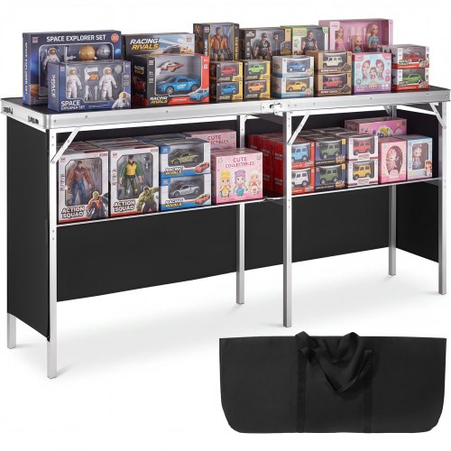 VEVOR Bancone fieristico portatile, 1980 x 385 x 880 m Stand fieristico Bancone espositivo, Bancone pieghevole per tavolo da bar, Reception con ripiano, Borsa per il trasporto, Nero