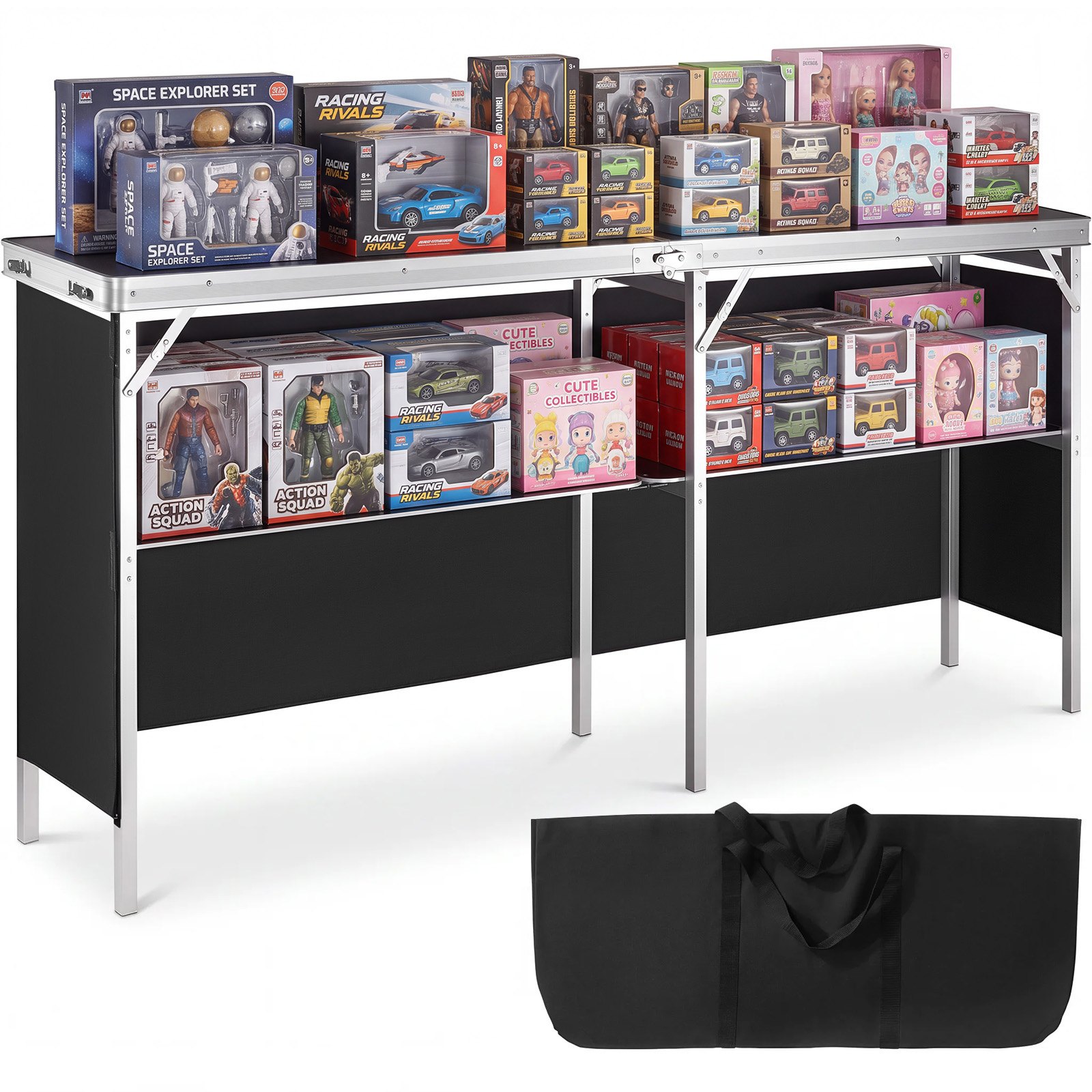 VEVOR Bancone fieristico portatile, 1980 x 385 x 880 m Stand fieristico Bancone espositivo, Bancone pieghevole per tavolo da bar, Reception con ripiano, Borsa per il trasporto, Nero