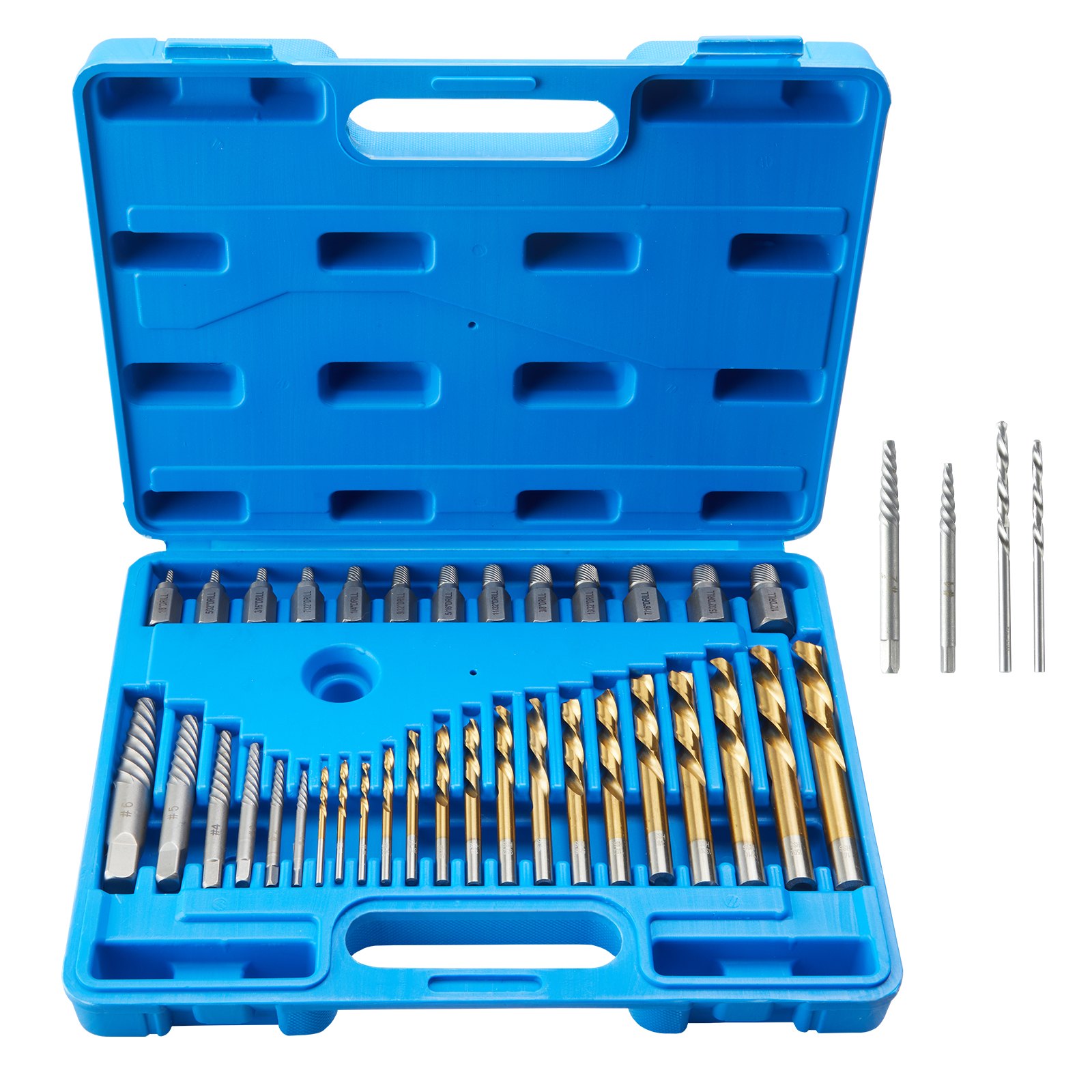 VEVOR Set di Estrattore per Viti 19 Pezzi 3,2 -12,7 mm con 16 Punte da Trapano HSS 2,8-12,7 mm Strumenti per la Rimozione di Viti Danneggiate Set di 35 Pezzi con Valigetta per la Rimozione di Bulloni