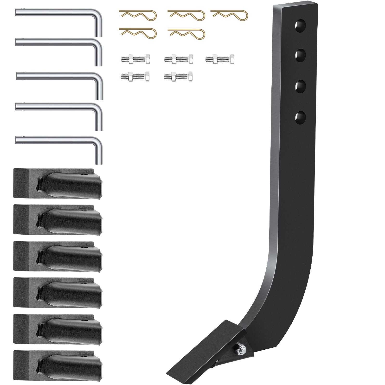 VEVOR Asta per aratura con lama a scatola 464 x 209 mm asta per raschietto scarificatore 5 pezzi Asta per ripper a 4 fori con denti e perni conici rimovibili per sostituzione, scavo, aratura