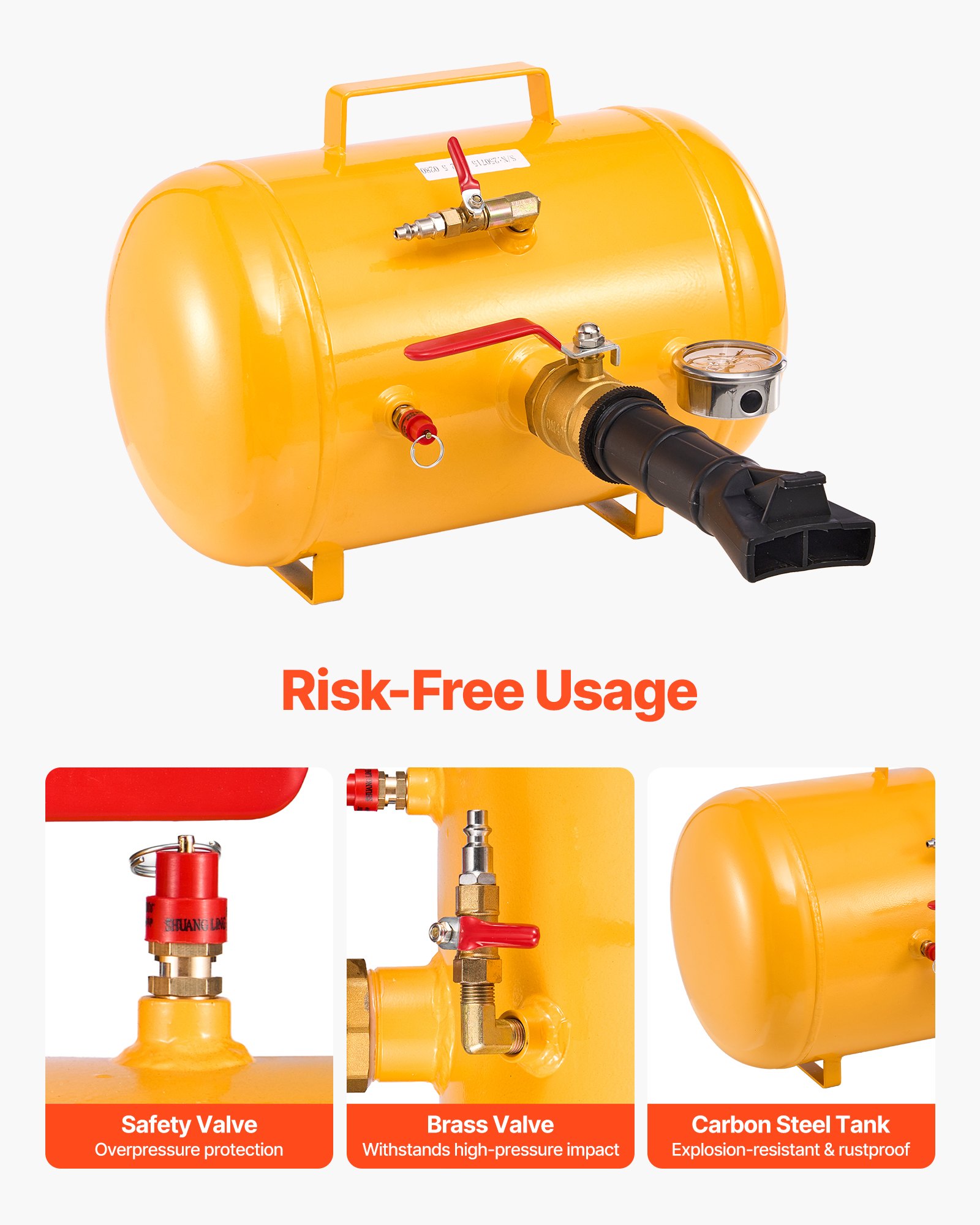 VEVOR Attrezzo per Gonfiaggio Pneumatici per Impieghi Gravosi, 0,6 a 0,8 MPa, 18,9 L Gonfiatore per Sedili con Grilletto Pneumatico per Pick-Up, Camion, ATV, Jeep, Furgone, Trattorino, Camper, Giallo