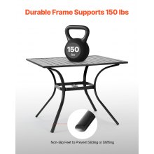 VEVOR Tavolo da Pranzo per Esterni, Tavoli da Bistrot da Giardino Quadrati in Metallo con Doghe in Acciaio da 94 cm, con Foro per Ombrellone da 38 mm, Mobili da Esterno, per Prato, Veranda, Nero