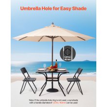 VEVOR Tavolo da Pranzo per Esterni, Tavoli da Bistrot da Giardino Quadrati in Metallo con Doghe in Acciaio da 94 cm, con Foro per Ombrellone da 38 mm, Mobili da Esterno, per Prato, Veranda, Nero