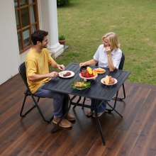 VEVOR Tavolo da Pranzo per Esterni, Tavoli da Bistrot da Giardino Quadrati in Metallo con Doghe in Acciaio da 94 cm, con Foro per Ombrellone da 38 mm, Mobili da Esterno, per Prato, Veranda, Nero