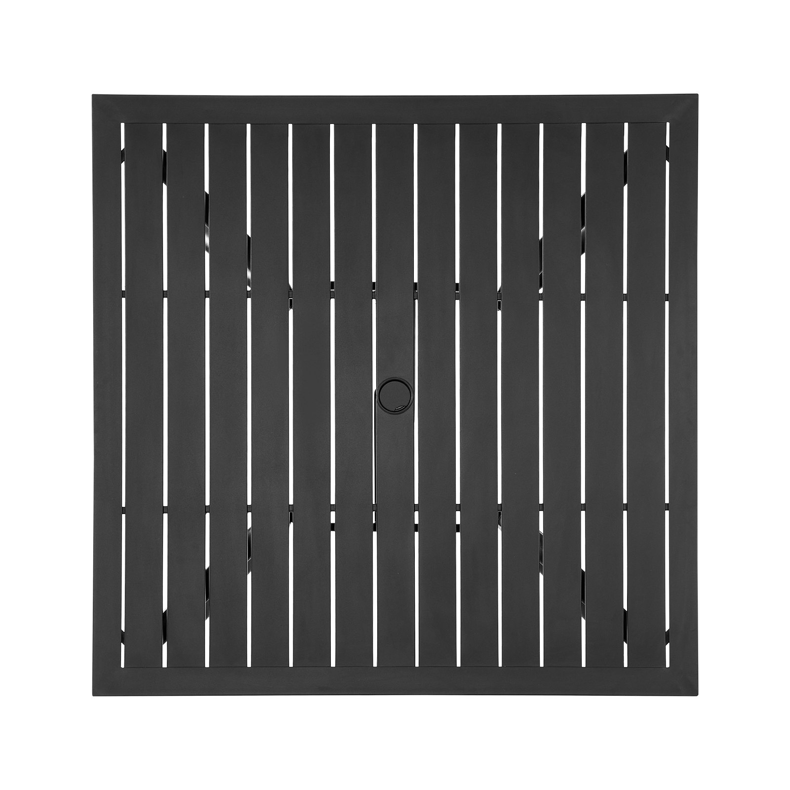 VEVOR Tavolo da Pranzo per Esterni, Tavoli da Bistrot da Giardino Quadrati in Metallo con Doghe in Acciaio da 94 cm, con Foro per Ombrellone da 38 mm, Mobili da Esterno, per Prato, Veranda, Nero