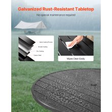 VEVOR Tavolo da Pranzo per Esterni, Tavolo da Bistrot da Giardino Rotondo in Metallo con Doghe in Acciaio da 120 cm, con Foro per Ombrellone da 38 mm, Mobili da Esterno per Prato, Giardino