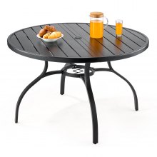 VEVOR Tavolo da Pranzo per Esterni, Tavolo da Bistrot da Giardino Rotondo in Metallo con Doghe in Acciaio da 120 cm, con Foro per Ombrellone da 38 mm, Mobili da Esterno per Prato, Giardino
