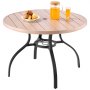 VEVOR Tavolo da Pranzo per Esterni, Tavolo da Caffè da Giardino Rotondo con Doghe in Acciaio Effetto Legno da 103 cm, con Foro per Ombrellone da 38 mm, Mobili da Esterno per Prato, Giardino