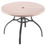 VEVOR Tavolo da Pranzo per Esterni, Tavolo da Caffè da Giardino Rotondo con Doghe in Acciaio Effetto Legno da 103 cm, con Foro per Ombrellone da 38 mm, Mobili da Esterno per Prato, Giardino