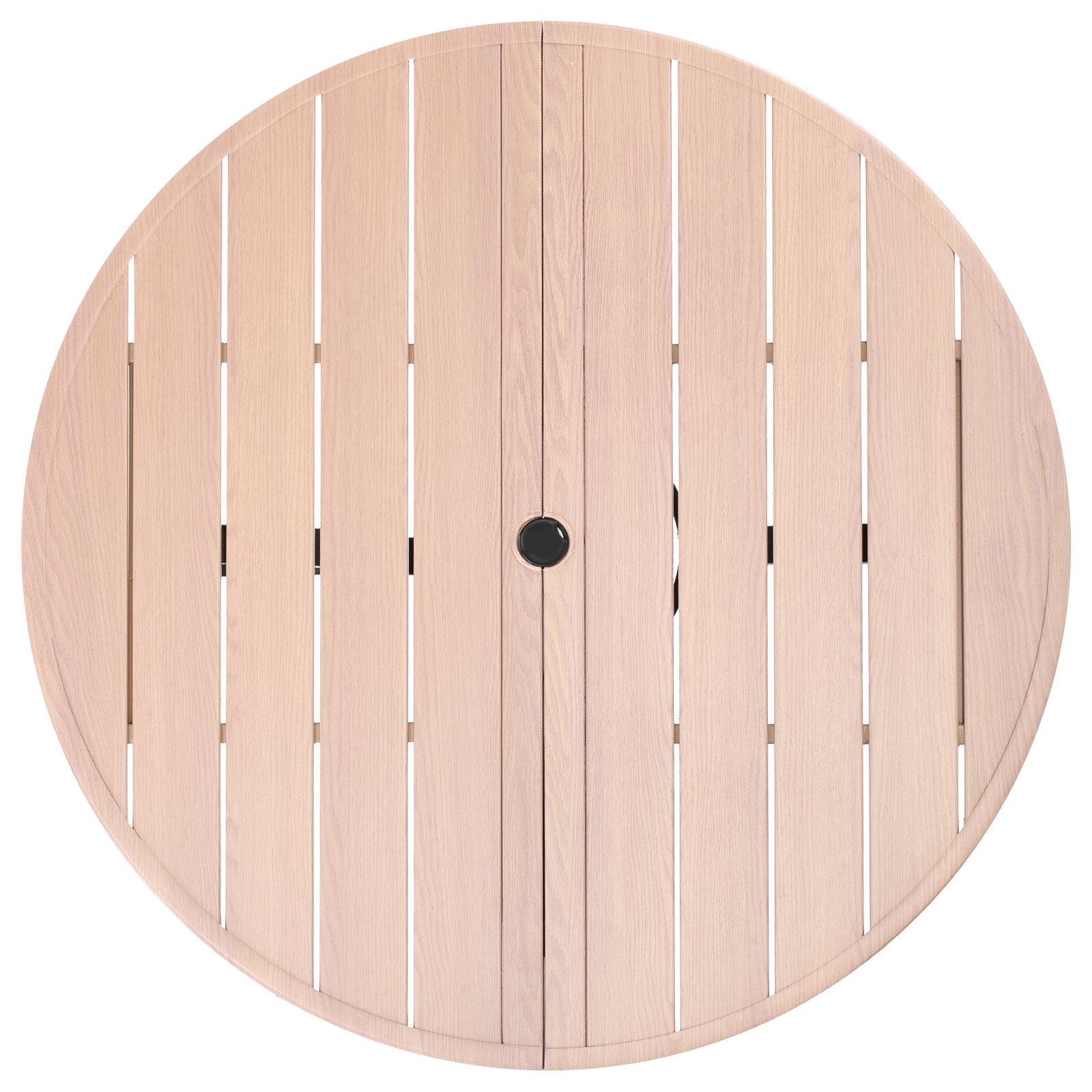 VEVOR Tavolo da Pranzo per Esterni, Tavolo da Caffè da Giardino Rotondo con Doghe in Acciaio Effetto Legno da 103 cm, con Foro per Ombrellone da 38 mm, Mobili da Esterno per Prato, Giardino