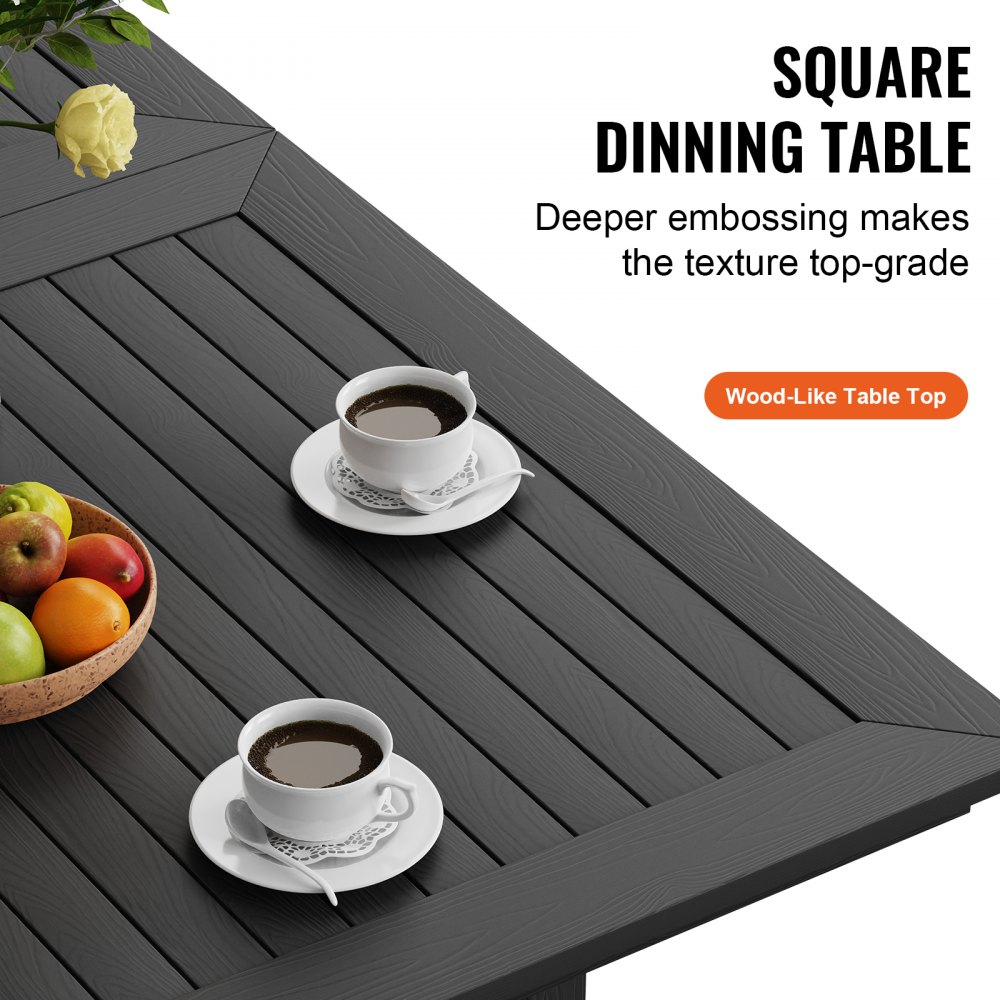 VEVOR Set mobili da giardino da 7 pezzi, set mobili da balcone, 1 tavolo + 6 sedie, 150 kg / 150 kg, gruppo sedute, resistente alle intemperie, resistente al sole, gruppo da pranzo, giardino, nero