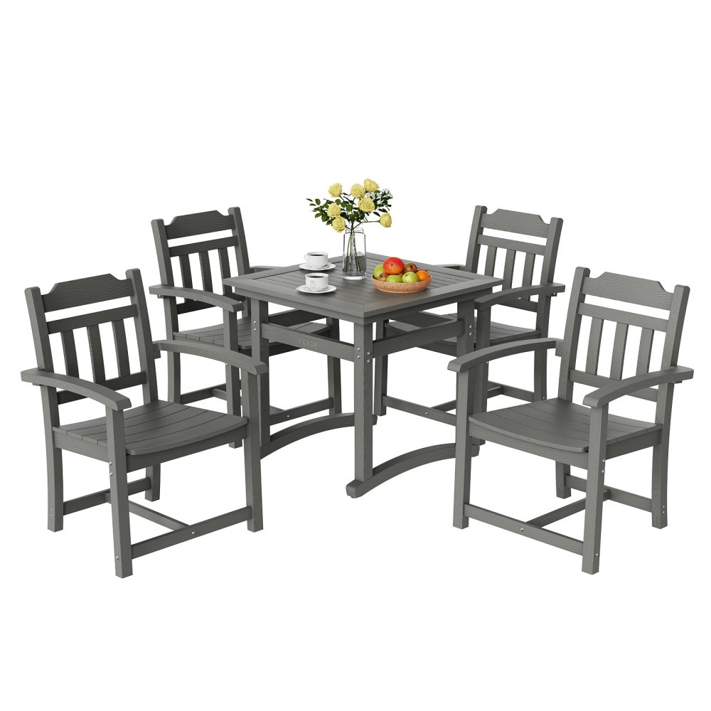 VEVOR Set da Pranzo da Patio 5 Pezzi, Tavolo e Sedie da Esterno, Set da Tavolo per Mobili da Giardino, Set per Piccolo Patio HIPS, per Prato, Terrazza, Cortile, Bordo Piscina, Grigio Chiaro