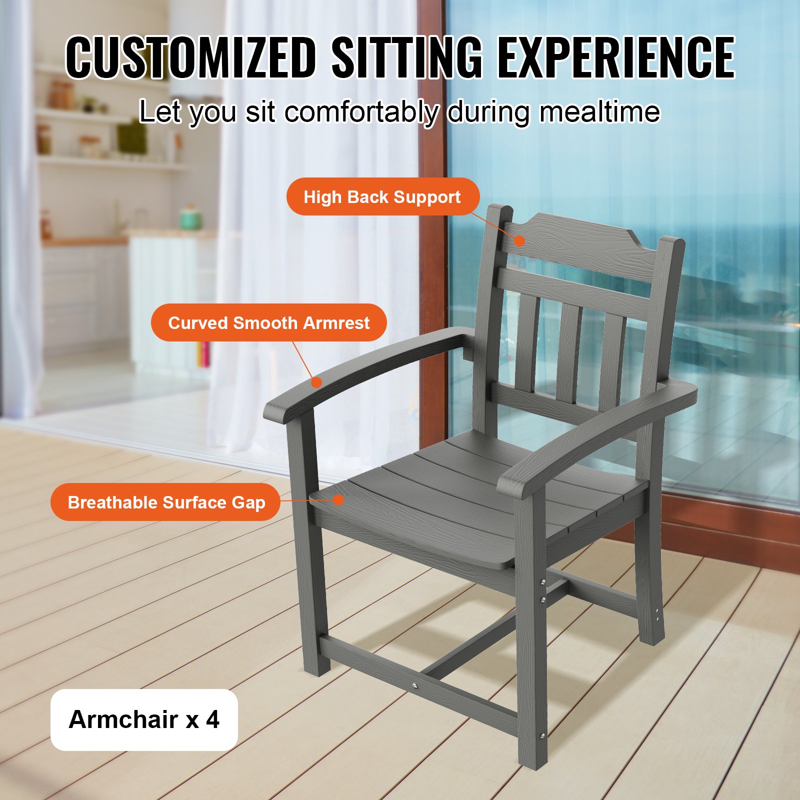 VEVOR Set da Pranzo da Patio 5 Pezzi, Tavolo e Sedie da Esterno, Set da Tavolo per Mobili da Giardino, Set per Piccolo Patio HIPS, per Prato, Terrazza, Cortile, Bordo Piscina, Grigio Chiaro