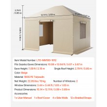 VEVOR Copertura Invernale per Gazebo, per Gazebo Rigidi da 3,09 x 3,69 m, Copertura per Tutte le Stagioni con Pareti Laterali e Finestre in Rete, per Ripari Chiusi, Gazebo non Inclusi
