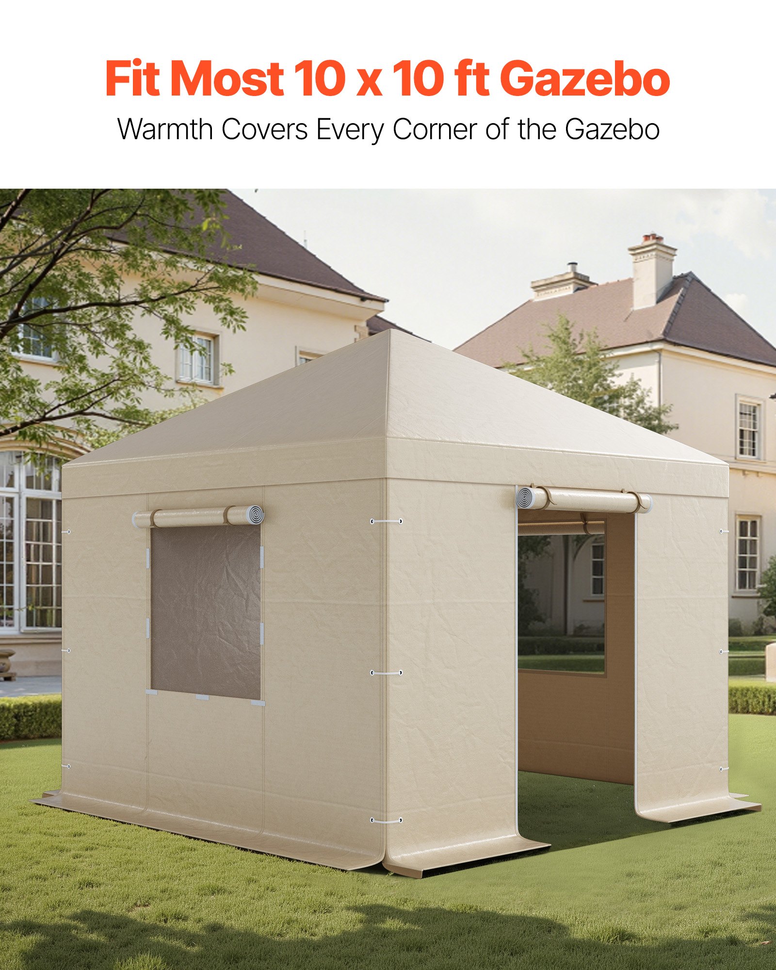 VEVOR Copertura Invernale per Gazebo, per Gazebo Rigidi da 3,07 x 3,07 m, Copertura per Tutte le Stagioni con Pareti Laterali e Finestre in Rete, per Ripari Chiusi, Gazebo non Inclusi