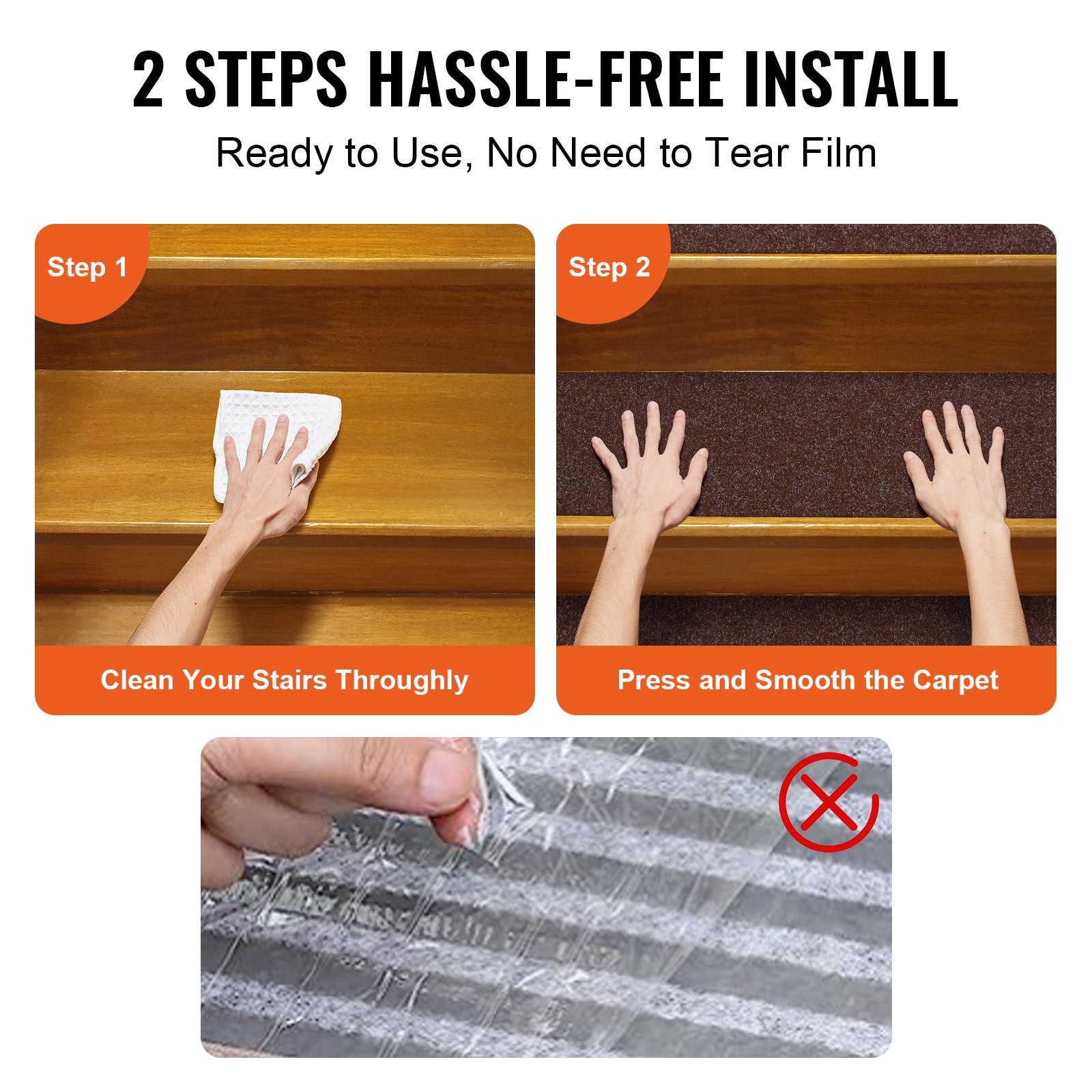 VEVOR Set di Tappeti per Scale Interne Antiscivolo 15 Pezzi 76x20,3 cm Lavabili in Lavatrice, Coprigradini per Scale Insonorizzanti Tappeti Antiscivolo di Sicurezza per Anziani Bambini Uso Domestico