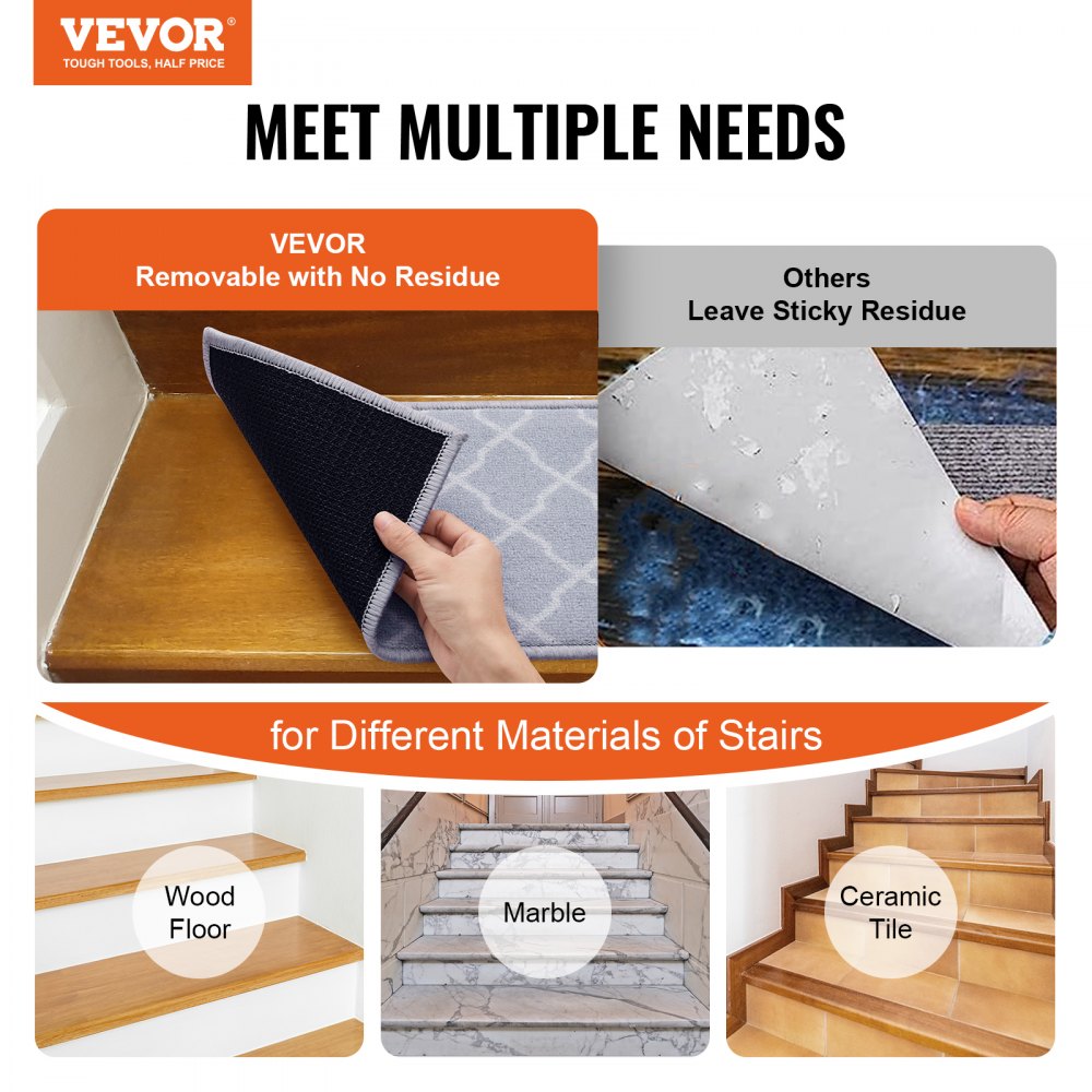 VEVOR Set di Tappeti per Scale Interne Antiscivolo 15 Pz 71,2 x 22,8 cm Lavabili in Lavatrice, Coprigradini per Scale Insonorizzanti Tappeti Antiscivolo di Sicurezza per Uso Domestico Grigio Chiaro