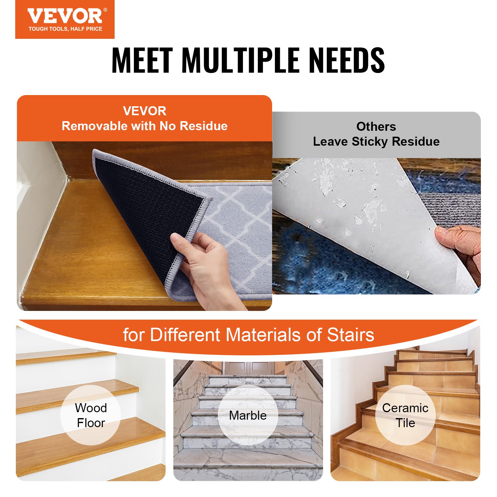 VEVOR Set di Tappeti per Scale Interne Antiscivolo 15 Pz 71,2 x 22,8 cm Lavabili in Lavatrice, Coprigradini per Scale Insonorizzanti Tappeti Antiscivolo di Sicurezza per Uso Domestico Grigio Chiaro