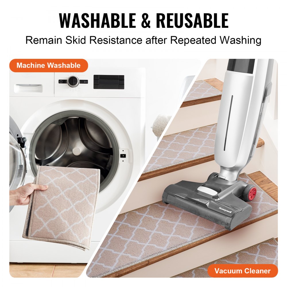 VEVOR Set di Tappeti per Scale Interne Antiscivolo 15 Pz 71,2 x 22,8 cm Lavabili in Lavatrice, Coprigradini per Scale Insonorizzanti Tappeti Antiscivolo di Sicurezza per Uso Domestico Colore Marrone