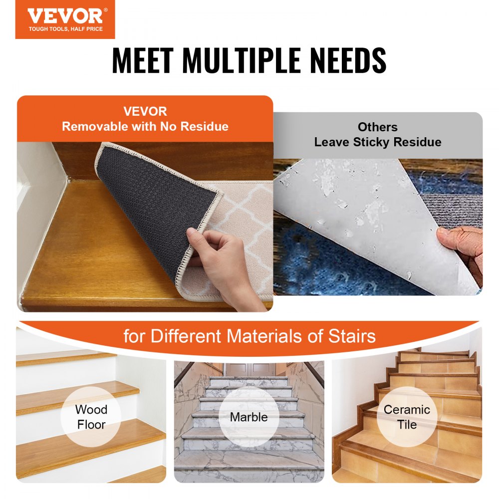VEVOR Set di Tappeti per Scale Interne Antiscivolo 15 Pz 71,2 x 22,8 cm Lavabili in Lavatrice, Coprigradini per Scale Insonorizzanti Tappeti Antiscivolo di Sicurezza per Uso Domestico Colore Marrone