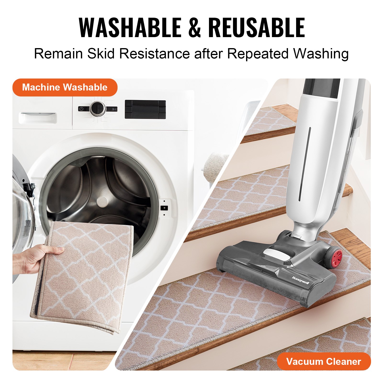 VEVOR Set di Tappeti per Scale Interne Antiscivolo 15 Pz 71,2 x 22,8 cm Lavabili in Lavatrice, Coprigradini per Scale Insonorizzanti Tappeti Antiscivolo di Sicurezza per Uso Domestico Colore Marrone