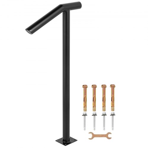 VEVOR Corrimano per Scale, 2 Passi, Corrimano Ferro Battuto, Montante Singolo Diramazione, Tubo Tondo, Corrimano Ferro Battuto per Scale, Colore Nero,