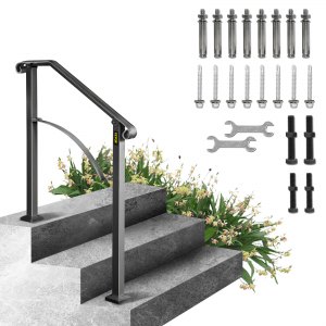 Corrimano per scale esterne - Corrimano in ferro battuto resistente per gradini esterni, corrimano nero opaco per scale esterne da giardino, corrimano di sicurezza per scale di facile installazione(90