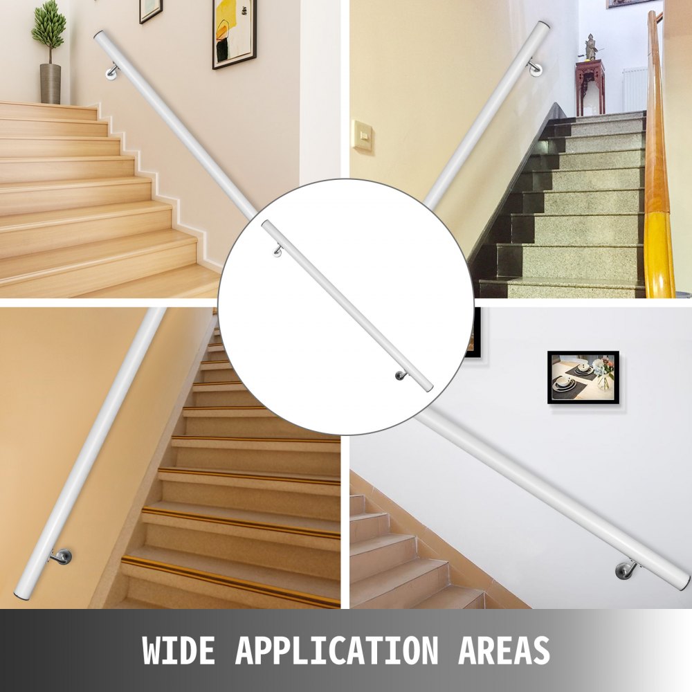 VEVOR Corrimano per scala Passamano Lunghezza 3 piedi 91,4 cm Colore Bianco Ringhiera per scala in Acciaio Tubo Tondo Dritto Corrimano in Alluminio