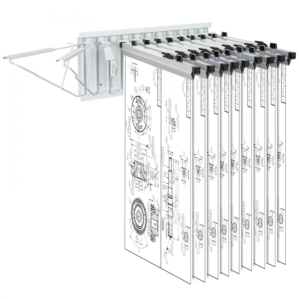 Supporto da parete per progetti VEVOR, contenente numerosi disegni architettonici di grandi dimensioni.