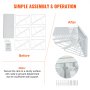 semplice schema di assemblaggio di un rack di stoccaggio VEVOR, che mostra i componenti e la configurazione finale.