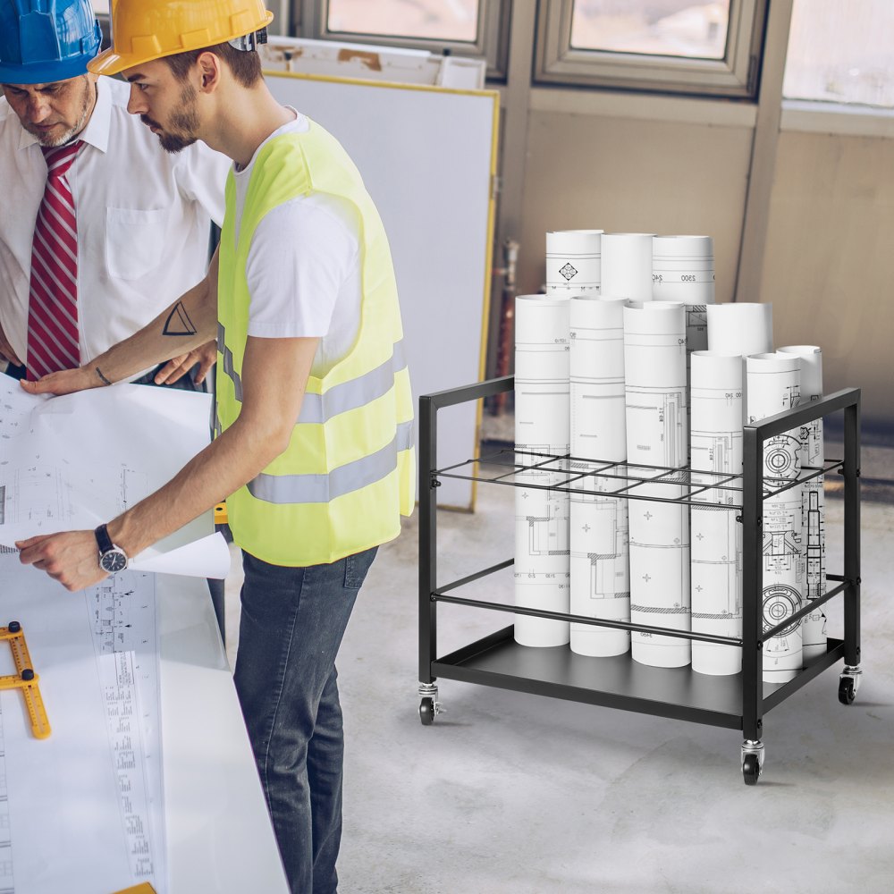 VEVOR Scaffale per Progetti 20 Scomparti, Portaprogetti con Ruote per Mappa, Carrello Portaprogetti Mobile in Metallo, Piano Costruzione Architettonico, Organizzatore di File su Rotolo per Ufficio
