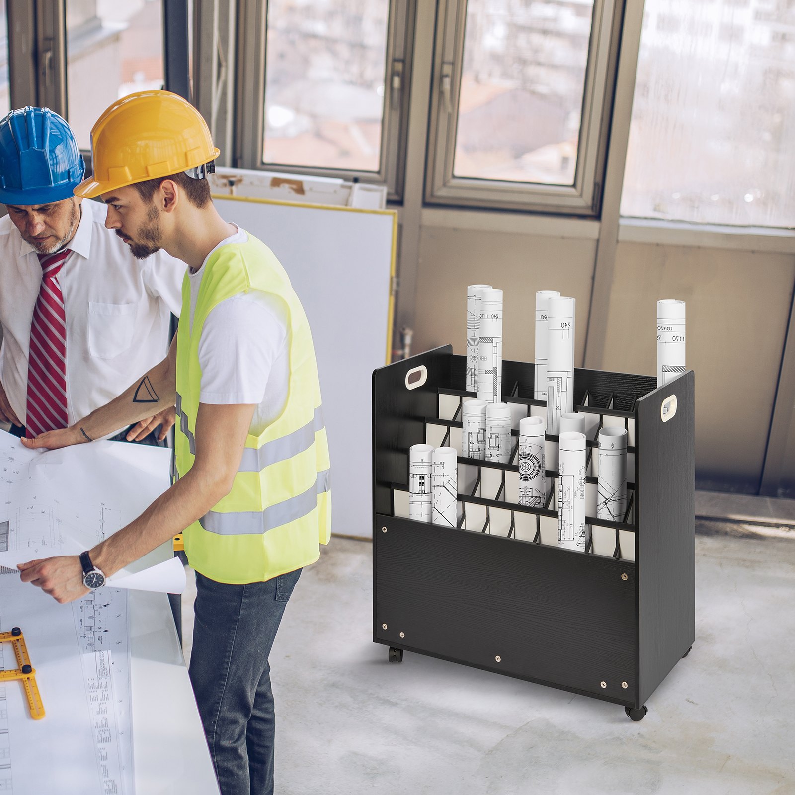 VEVOR Scaffale per Progetti 765 x 395 x 780 mm Armadietto Portaoggetti Verticale in Legno con 50 Scomparti per Progetti di Costruzione, Mappe, Manifesti Architettonici, Portaprogetti per Casa, Ufficio