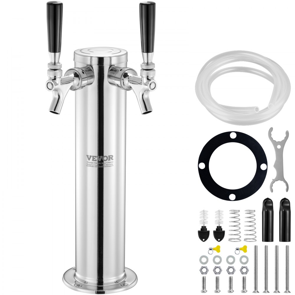 VEVOR Dispenser a torre per birra alla spina con doppio rubinetto, Torre per birra in fusti in acciaio inox, Kit spillatore birra artigianale rubinetti a chiusura automatica per feste, bar