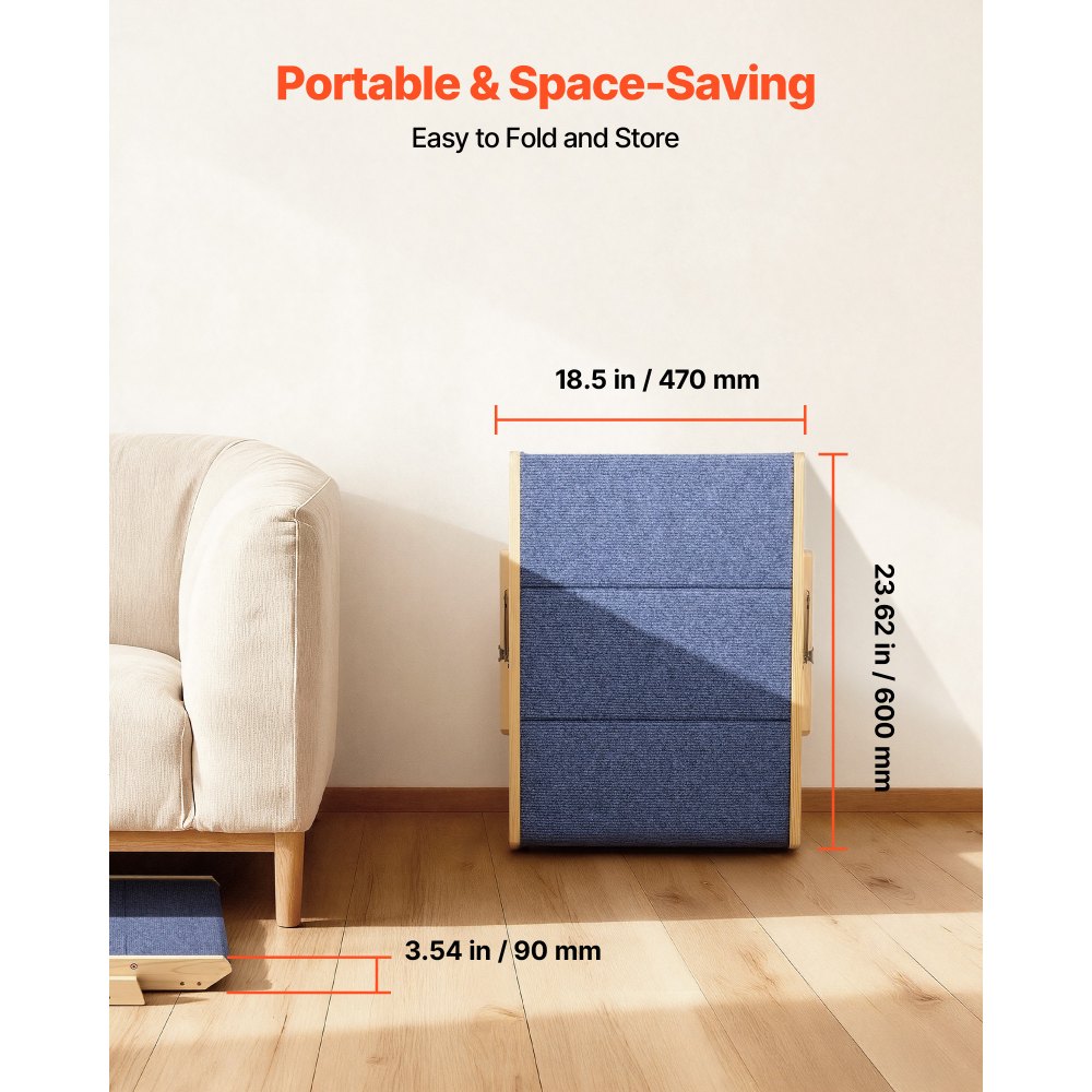 VEVOR Scale per Animali Domestici in Legno con 3 Gradini per Letti Alti, Divani e Auto, Capacità di Carico di 68 kg, Design Piatto, Scaletta Stabile per Cani e Gatti di Piccola, Media Taglia