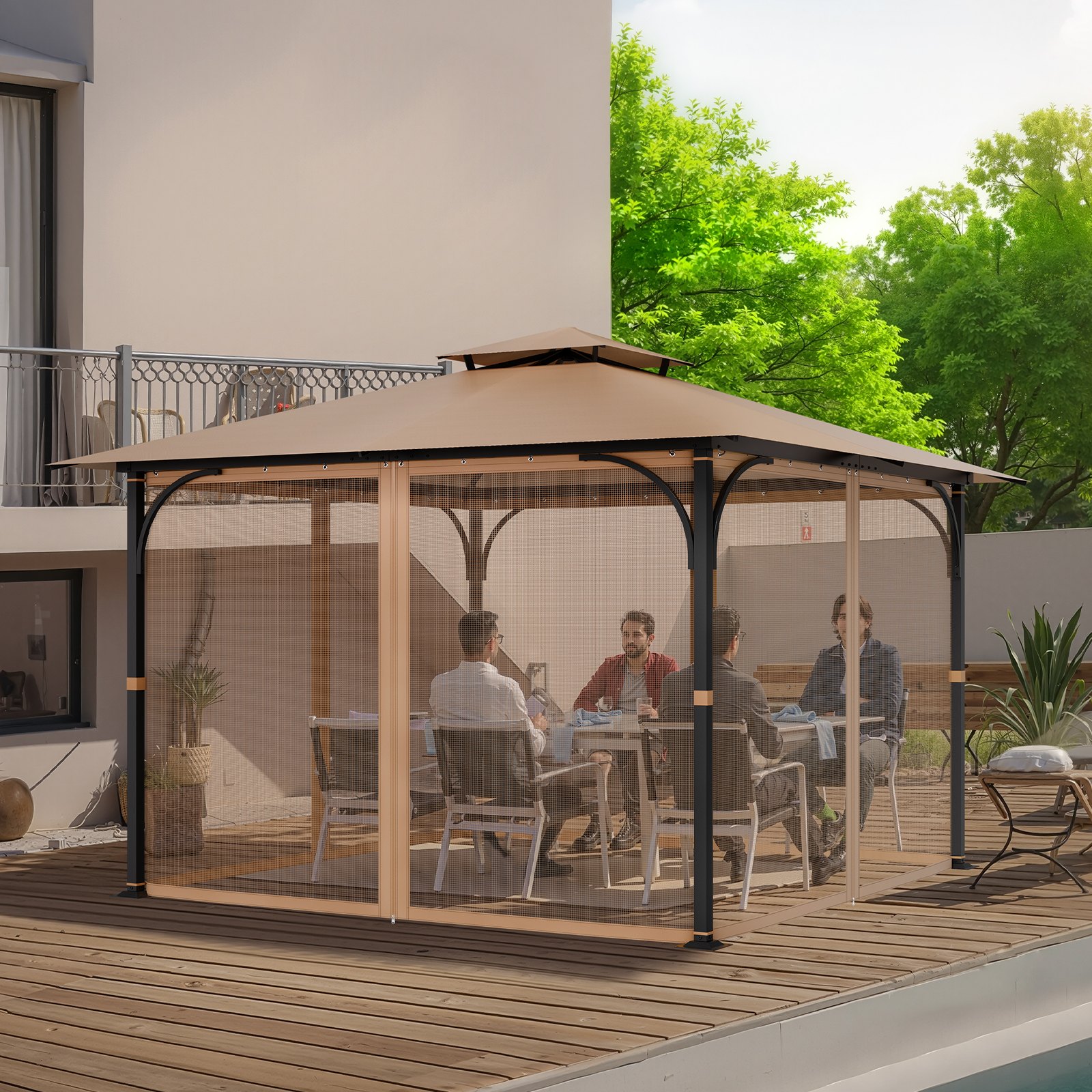 VEVOR Rete di Ricambio per Gazebo, Adatta per Gazebo da 304,8 x 304,8 x 213,4 cm Rete Anti-Moscerini per Patio, Tenda per Esterni a 4 Pannelli, con Doppia Cerniera, Schermo per Baldacchino, Solo Rete