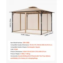 VEVOR Rete di Ricambio per Gazebo per Patio 304,8 x 365,8 x 213,4 cm Solo Rete
