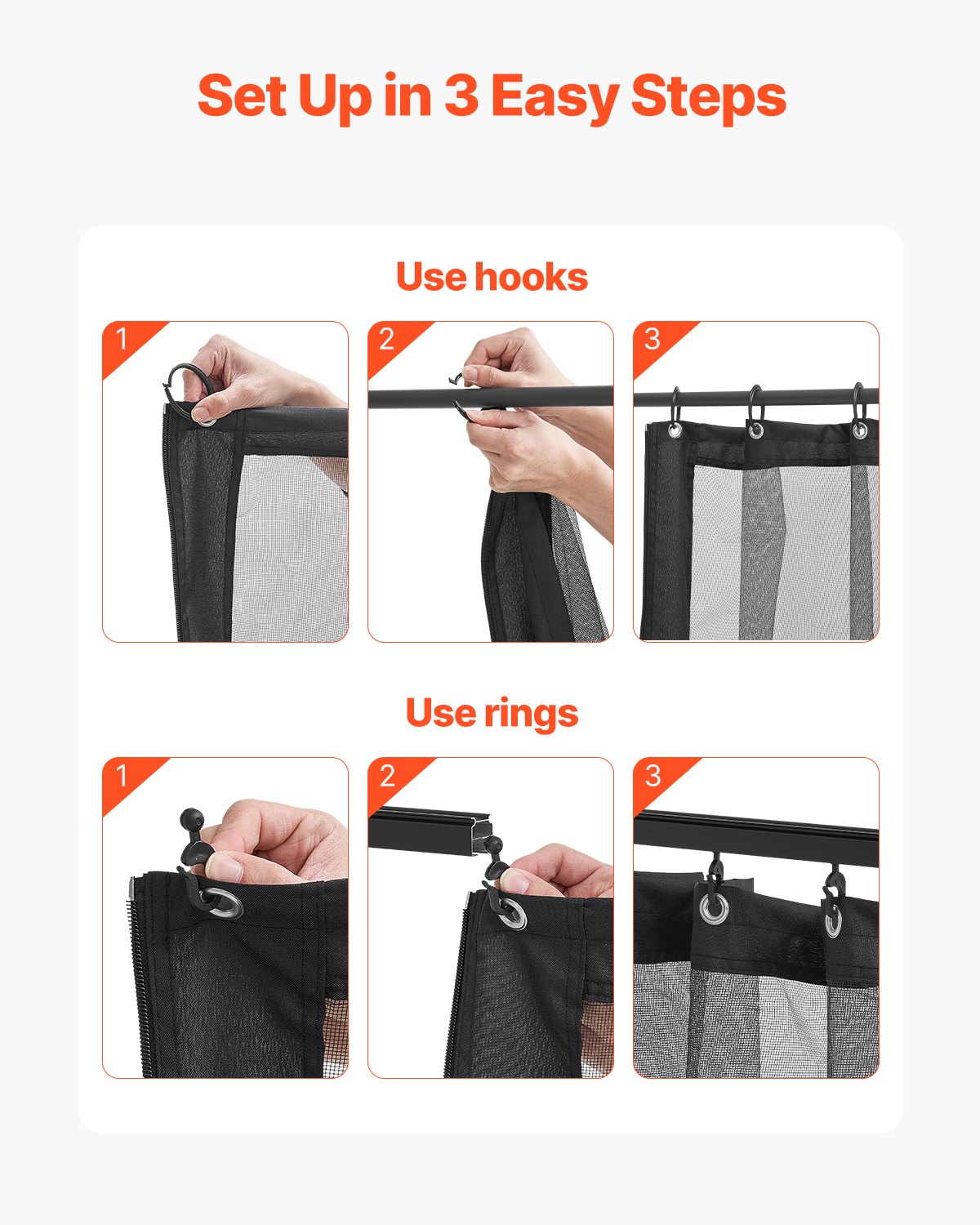 VEVOR Rete di Ricambio per Gazebo, per Gazebo 304,8 x 396,2 x 207,3 cm Rete Anti-Moscerini per Patio, Tenda per Esterni a 4 Pannelli, con Doppia Cerniera, Schermo per Baldacchino, Solo Rete, Nero