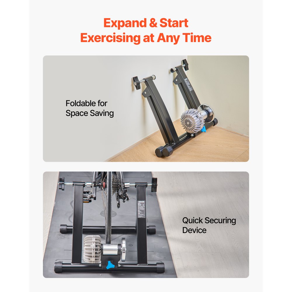 VEVOR Rullo per Allenamento Bici per Ruote da 660,4-736,6 mm / 700C, Allenatore a Rulli per Bicicletta Pieghevole con Sgancio Rapido e Cuscinetto per Ruota Anteriore, Allenamento Ciclistico a Casa