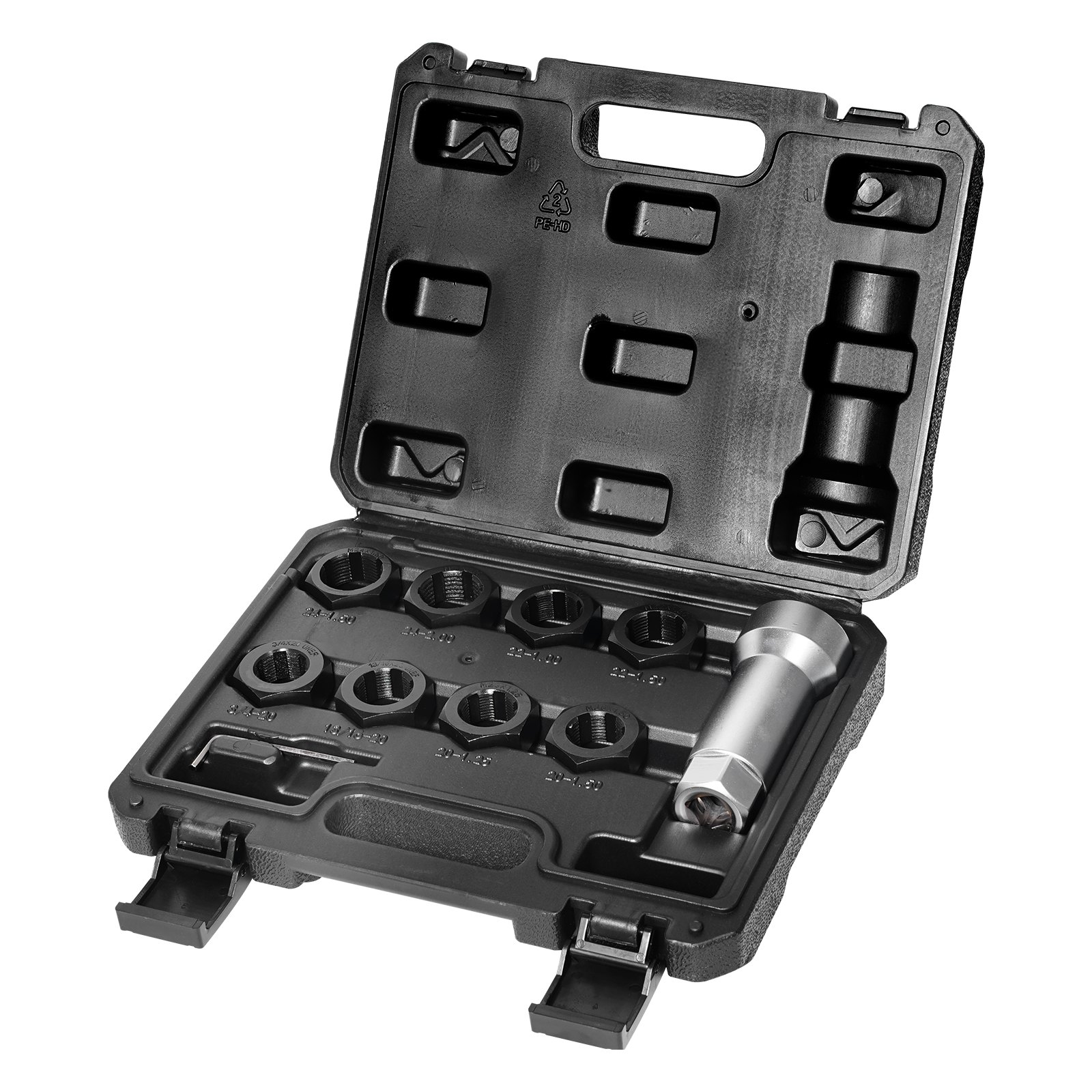 VEVOR Frese per Filettatura Mandrino Asse Set di 10, Strumento di Riparazione Filettatura Metrica M20 M22 M24 UNF 13/16 3/4 Pollici, Kit di Strumenti per Rinnovare Filettatura con Asta di Prolunga