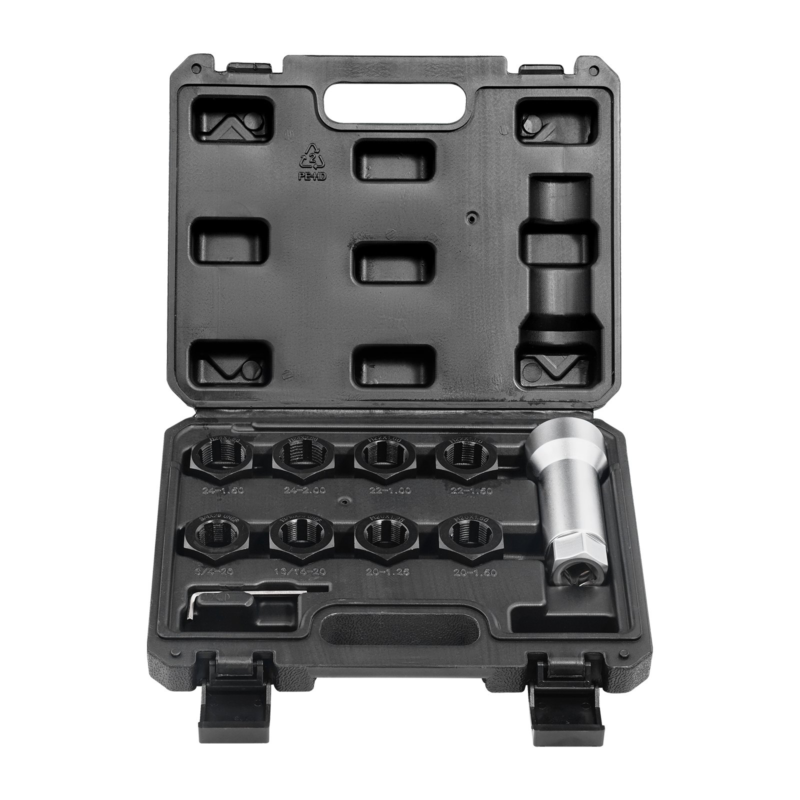 VEVOR Frese per Filettatura Mandrino Asse Set di 10, Strumento di Riparazione Filettatura Metrica M20 M22 M24 UNF 13/16 3/4 Pollici, Kit di Strumenti per Rinnovare Filettatura con Asta di Prolunga