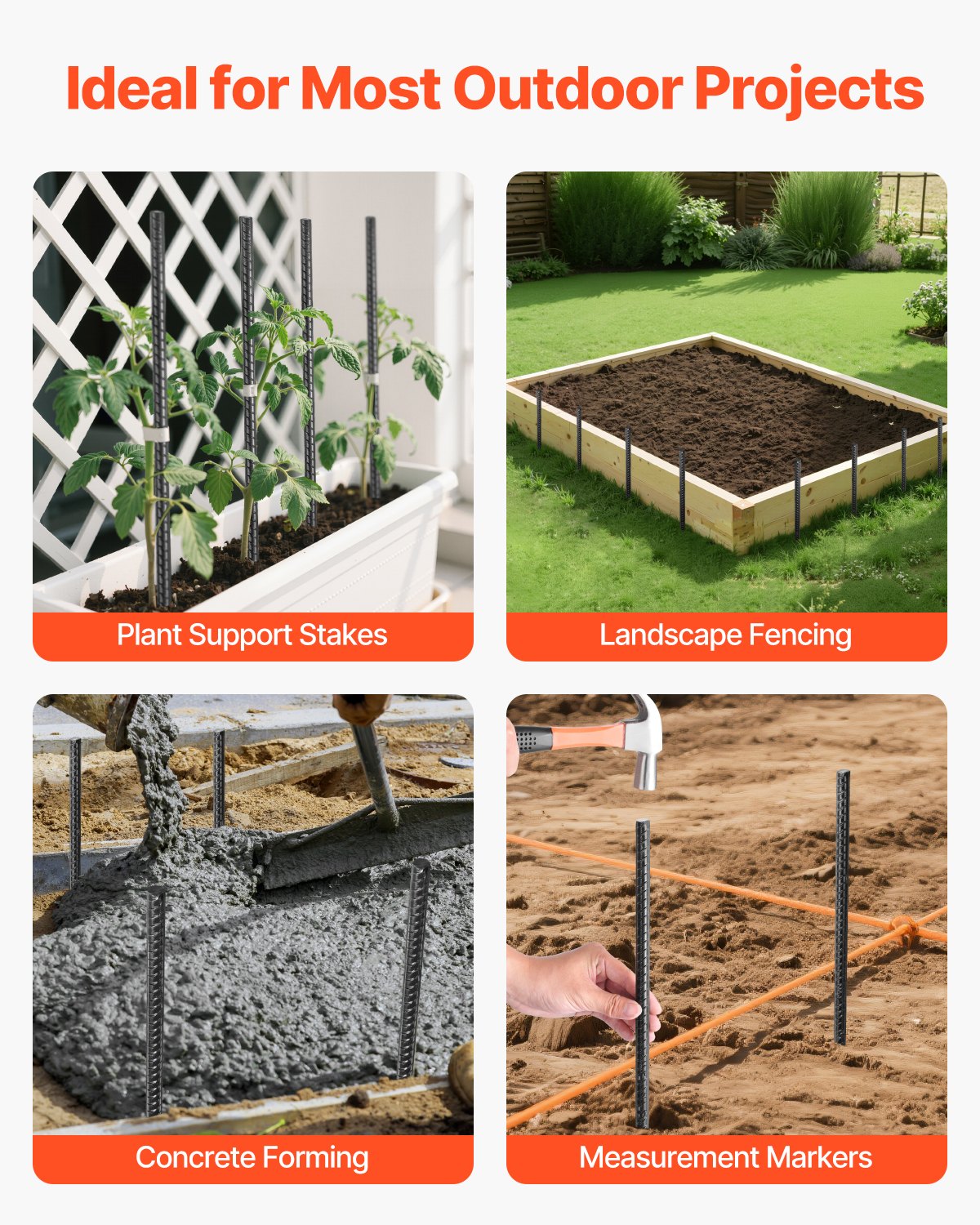 VEVOR Picchetti per Barre d'Armatura 609,6 mm Picchetti per Recinzioni, Diametro 12 mm Ancoraggi a Terra Dritti in Acciaio Zincato con Estremità a Punta Scalpellata e Rivestimento Antiruggine, 20 PZ