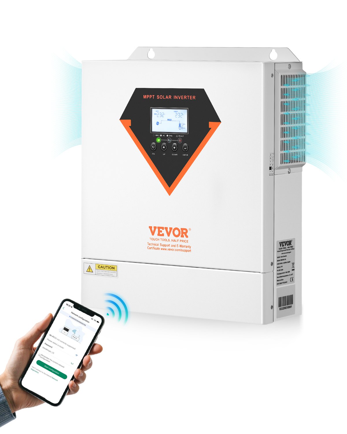 VEVOR Hybrid Solar Inverter, 3500W, All-in-One Pure Sine Wave Inverter, 24V DC to 220/230V AC, with integrated 100A MPPT solar charge controller, for off-grid lead-acid lithium batteries