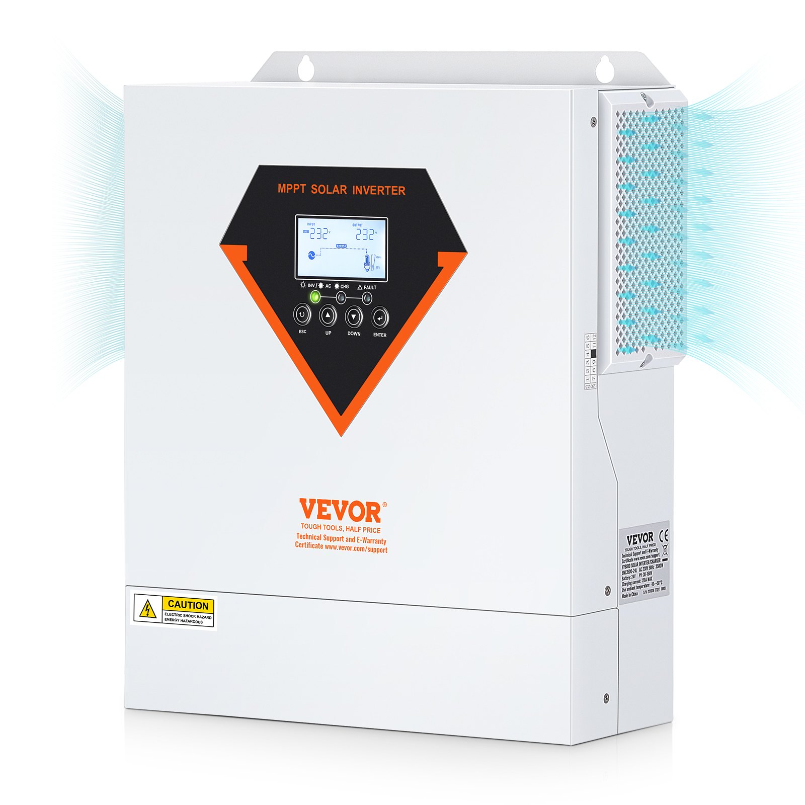 VEVOR 2-in-1 Hybrid Solar Inverter 3500W Solar Inverter 7000VA Pure Sine Wave MPPT LCD Display 3 Charging Modes (Solar Charging, Grid Charging, Hybrid Charging) & 4 Output Modes (UTL, SOL, SBU, SUB)