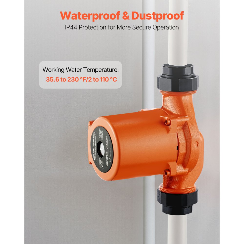 VEVOR Pompa di Circolazione in Ghisa LPS25-6S/130, 1/8 HP, Pompa di Circolazione per Acqua Calda 220-240 V 550 LPM, Attacco Filettato, Regolazione a 3 Velocità, per Impianto di Riscaldamento
