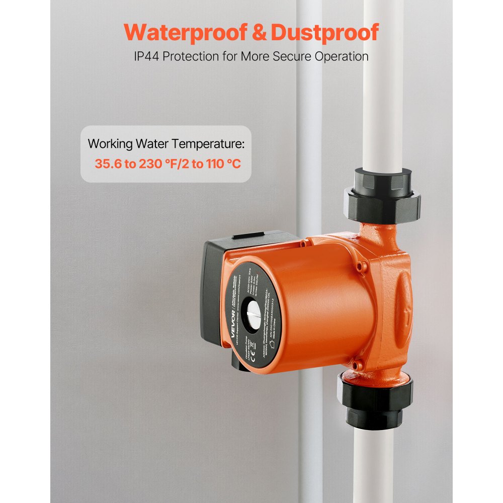 VEVOR Pompa di Circolazione in Ghisa LPS25-6S/130, 1/8 HP, 220-240 V, 55 LPM, Pompa di Circolazione per Acqua Calda, Attacco Filettato, Regolazione a 3 Velocità, per Impianto di Riscaldamento