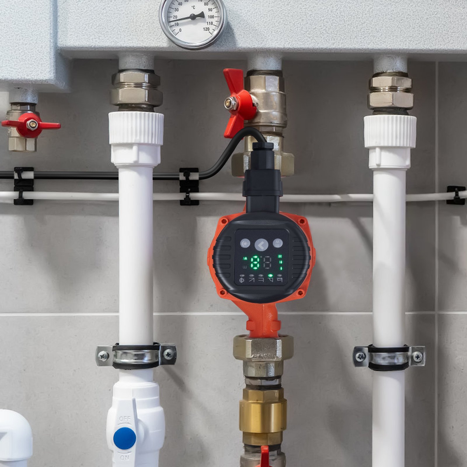 VEVOR Pompa Di Circolazione Per Acqua Calda Pompa Di Circolazione Ad Alta Efficienza Energetica ECM Motore A Magnete Permanente 220 V 60 W, Portata Massima 67 L/min, Sollevamento Massimo Della Testa 8m, Attacco Filettato 3,8cm, 5 Modalità Di Controllo Intelligenti Bassa Rumorosità