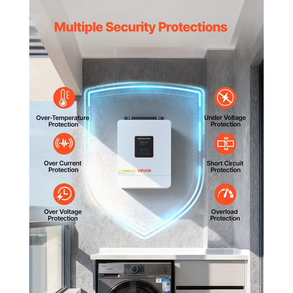 VEVOR Inverter Solare Ibrido 4000 W da 24 V CC a 230 V CA, Inverter e Caricabatterie a Onda Sinusoidale Pura con Regolatore Solare MPPT da 120 A Integrato, Modulo WiFi, Monofase