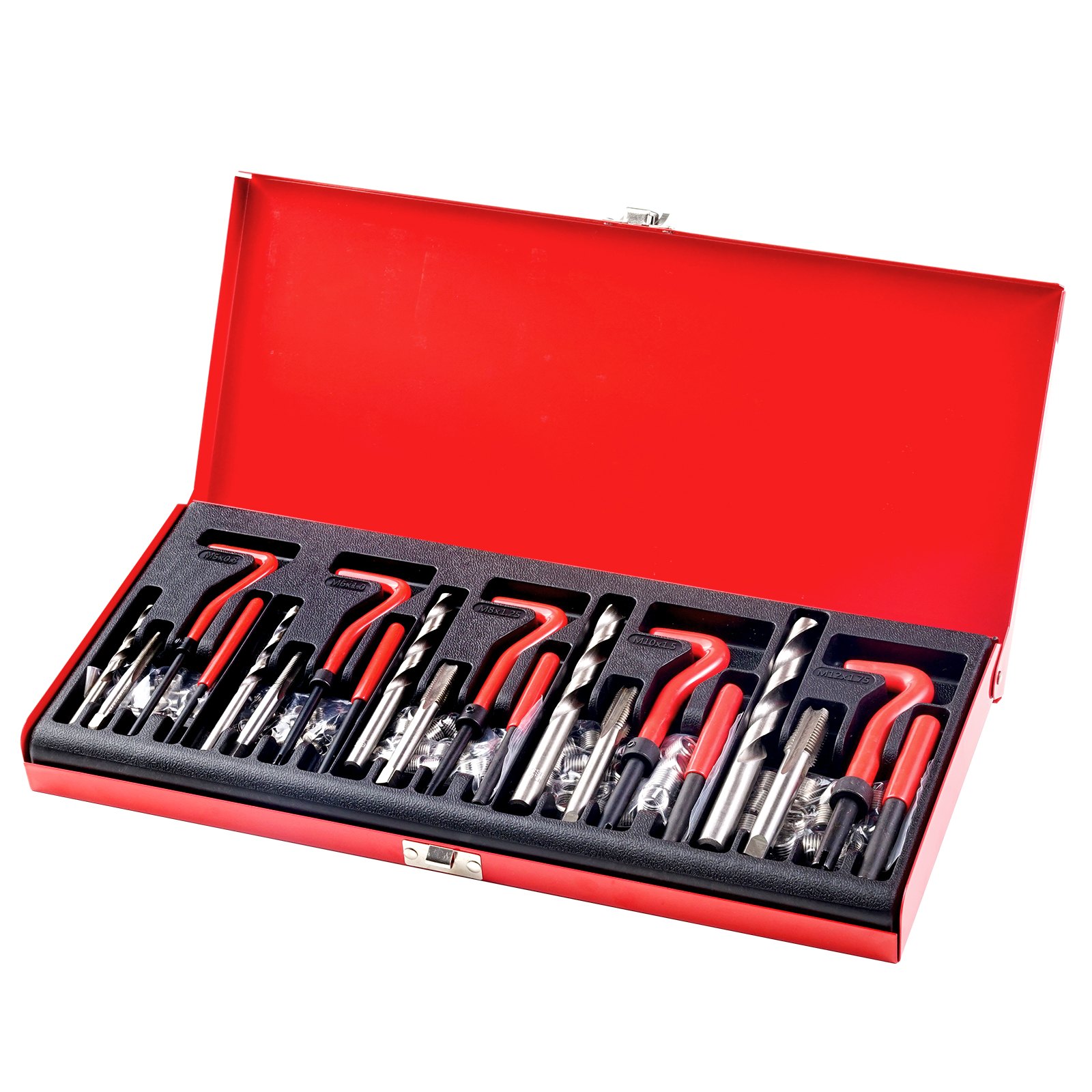 VEVOR Kit di Riparazione Filetti, 166 Pezzi, Kit di Riparazione Elicoidale Metrico M5 M6 M8 M10 M12 Set di Strumenti di Rifilettatura con Punte da Trapano HSS per Riparazione Auto Garage Meccanico